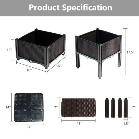 Costway Set of 4 Raised Garden Bed Elevated Flower Vegetable Herb Grow Planter Box - Brown + Black
