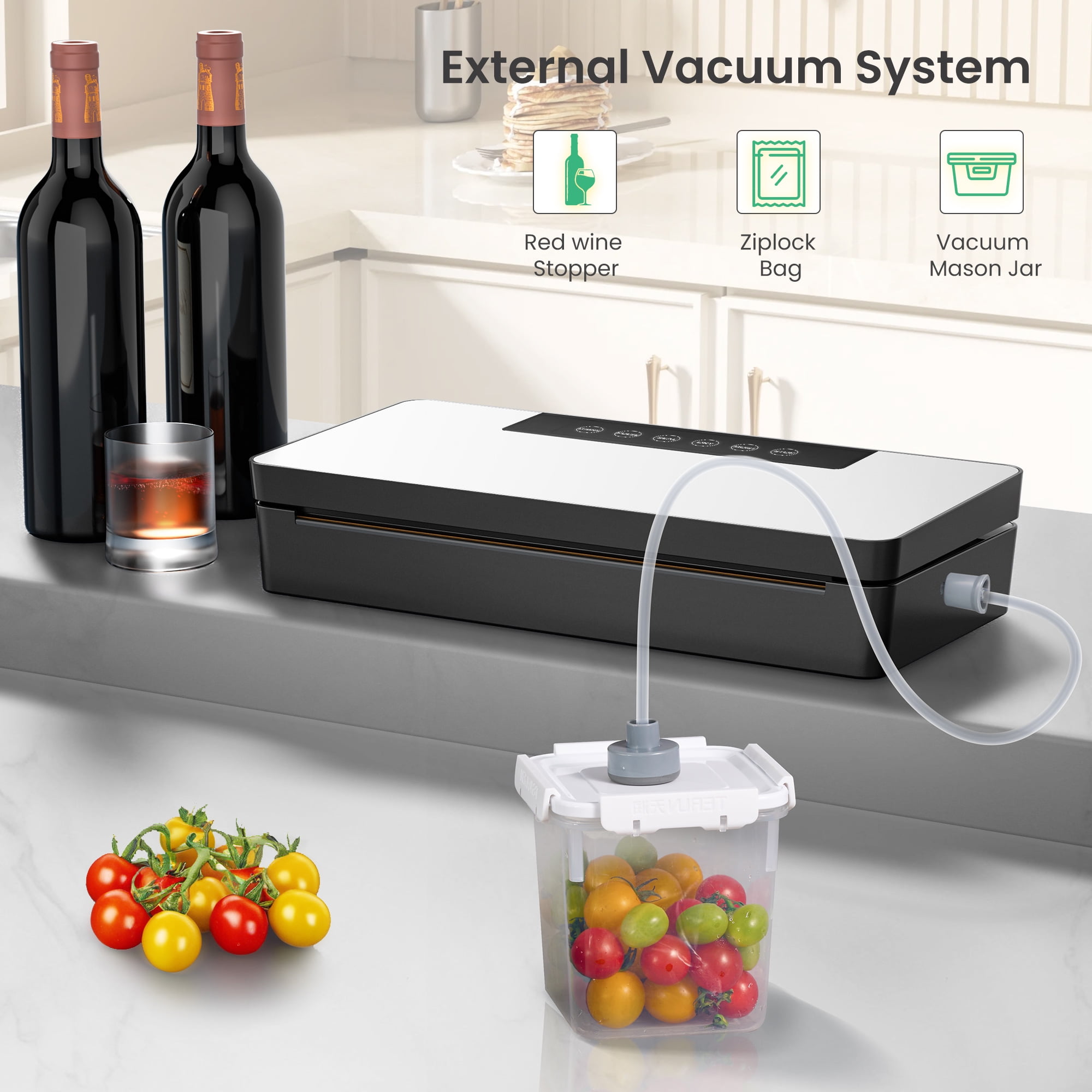 Naipo Vacuum Sealer Machine,Automatic Air Sealing System for Dry & Moist Foods, Powerful 90Kpa Precision 6-in-1 Compact Food Preservation System with Air Hose & Low-Noise(Silver)