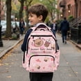 thumbnail image 4 of HUIACONG Pink Capybara Boba Print School Backpack for Teens Girls Boys Age 7-18 Sturdy Water Repellent Bookbag with Adjustable Padded Straps Multi Pockets for School Travel Daily Use, 4 of 7