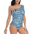 thumbnail image 3 of Sikiie Ocean on Striped Print Women One Piece Swimsuits Tummy Control One Shoulder Bathing Suits Ruffle Swimwear, From S to XXL-Medium, 3 of 6