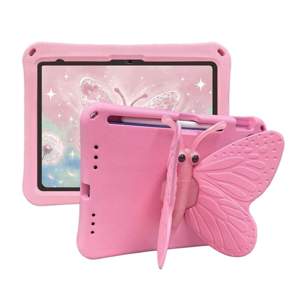 Dteck Case for iPad A16 11th Gen 2025/iPad 10th Gen 10.9 Inch 2022, Rotate Butterfly Stand Rugged Shockproof EVA Foam Super Protection Kid-Proof Cover,Pink
