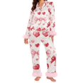 thumbnail image 3 of Women Cute Heart Silk Satin Valentines Day Pajamas Set Button Down Shirt Pants Cute Heart Print Pjs Lounge Set Sleepwear, 3 of 5
