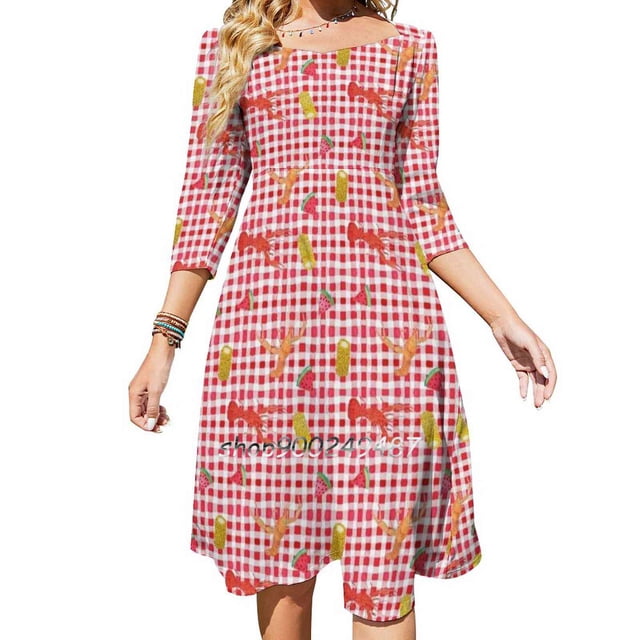 Vestido acampanado con escote cuadrado y estampado elegante para mujer