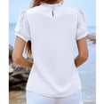 thumbnail image 4 of Women Short Sleeve Top Pleated Ruffle Front Frill Trim Neck Pure Color Stylish Women Shirt Top for Daily Party Dating White XXL, 4 of 6