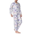 thumbnail image 2 of Salouo Lavender Flowers Print Button-Front Long Sleeve Pajama Set for Men, Soft 2Pjs Men's Long Sleeve Sleepwear-X-Large, 2 of 7