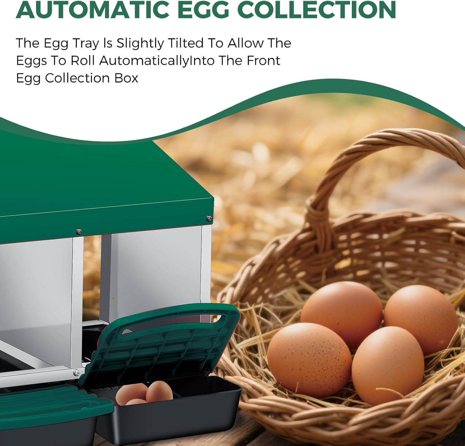 Sunvasagoo Zinc Alloy Chicken Nesting Box, 3/4 Hole Roll Away Egg Laying Box w/ Removable Tray, Wall Mount or Freestanding