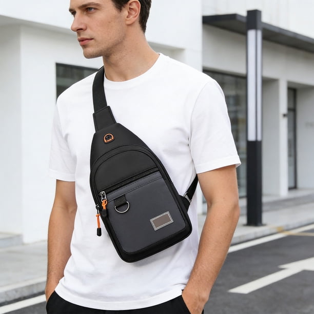 Bolsa de pecho cruzada para hombres para viajes y trabajo, mochila ligera de nylon con bolsillos multicapa y puerto para auriculares