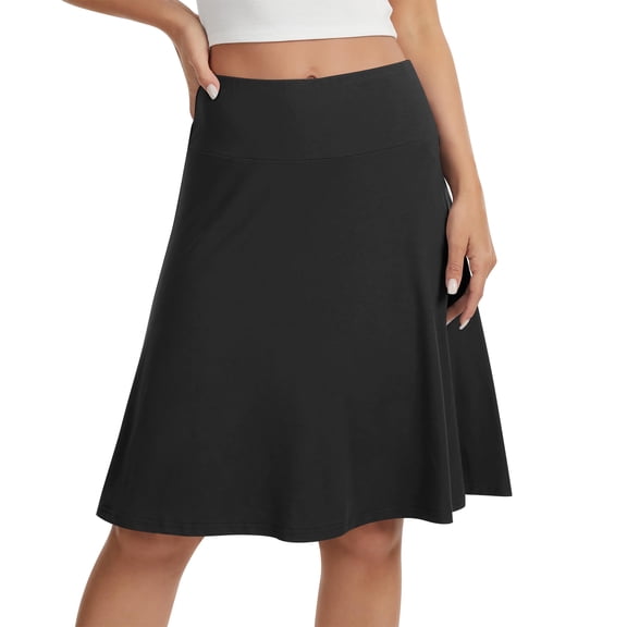 Women's Knee Length Skirt High Waisted Stretchy A Line Skirts Summer Loose Casual Skirts, L