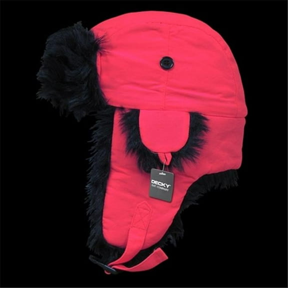Decky 778-PL-NPK-06 Black Synthetic Fur Aviator Hat- Neon Pink - Small & Medium