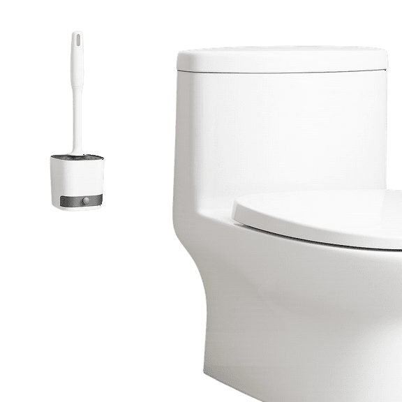 Dependable Industries Silicone Bathroom Compact Toilet Brush with Wall Mounted Solid Print Holder, Gray, 1 Count