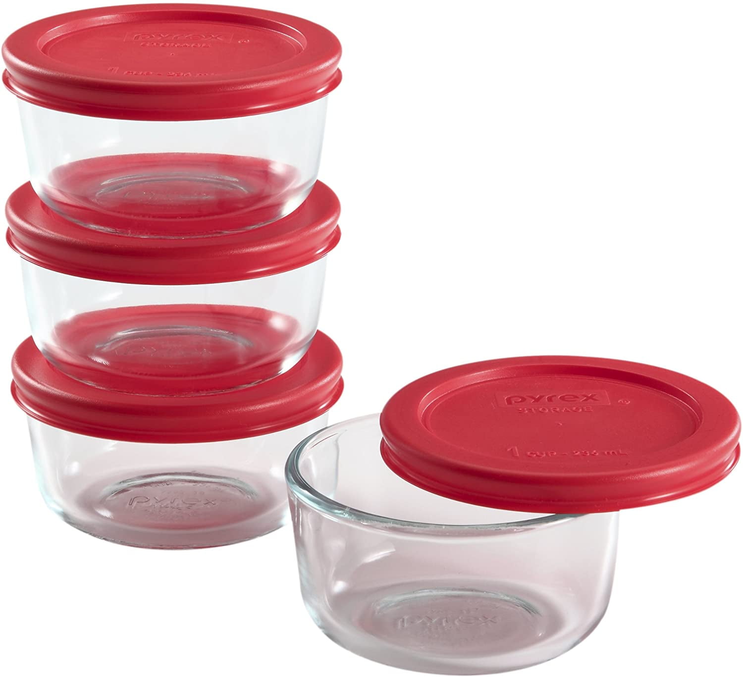Pyrex 7202 Glass Food Storage Bowls w/ 7202PC Red Plastic Lid Covers
