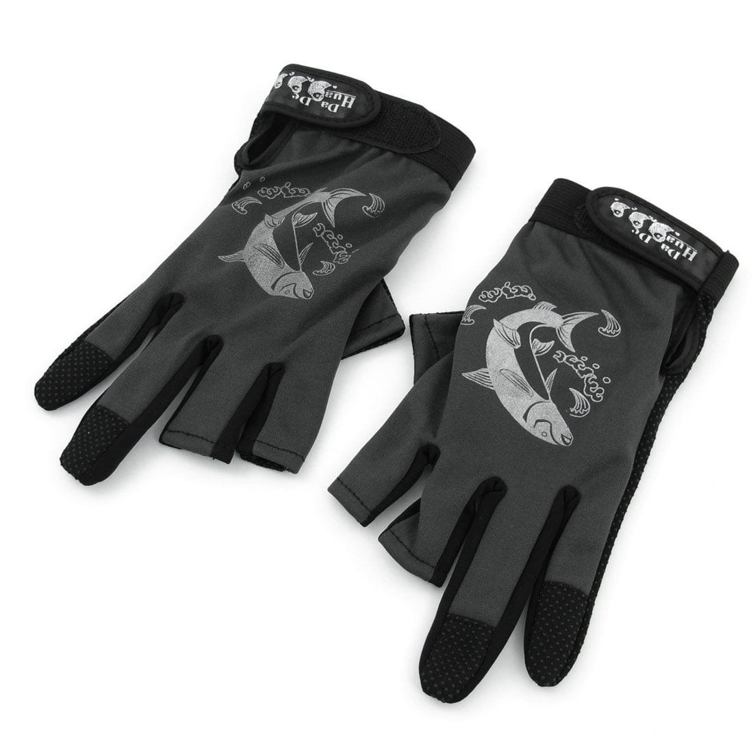 Women Men Anti-slip Nylon 3 Cut Finger Fishing Gloves Dotted Palm by Unique-Bargains