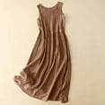 thumbnail image 4 of Fartey Cotton Linen Tank Dresses for Women 2025 Casual Summer Sleeveless Dress Loose Fit Crew Neck Pleated Dresses with Drawstring Solid Color Beach Sundress Khaki M-2XL, 4 of 5