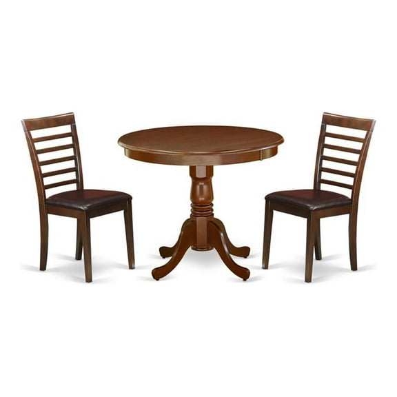 Atlin Designs Antique 3-piece Faux Leather Seat Dining Set in Mahogany