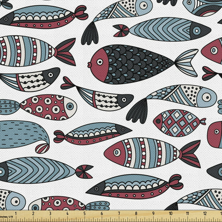 Fish Fabric by the Yard Upholstery, Sketch Under the Sea Creatures