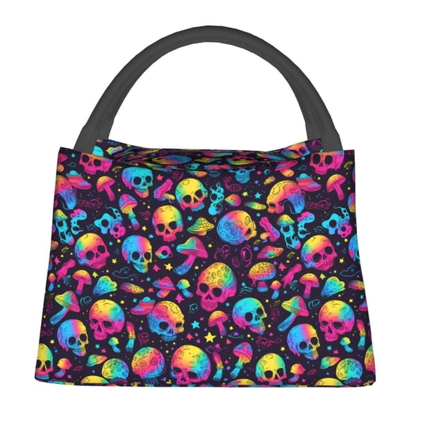 Balery Skull rainbow color mushroom Bolsa de Aislamiento Portátil – Bolsa de Almuerzo con Forro de Aluminio Mejorado, Funda Impermeable y Fácil de Limpiar para Picnic y Caja de Almuerzo