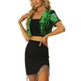 thumbnail image 4 of INSPIRE CHIC Women's Sequin Puff Short Sleeve Open Front Party Crop Cardigan XS green, 4 of 6
