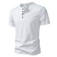 thumbnail image 3 of FRSASU Men's Muscle T-Shirt Bodybuilding Gym Tee Short Sleeve Button Casual Work Athletic Workout Tee Tops White-A, 3 of 9