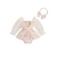 thumbnail image 2 of Baby Girls 2 Piece Outfits Floral Long Sleeves Mesh Tulle Romper Dress and Cute Headband for Toddler Infant Fall, 2 of 10