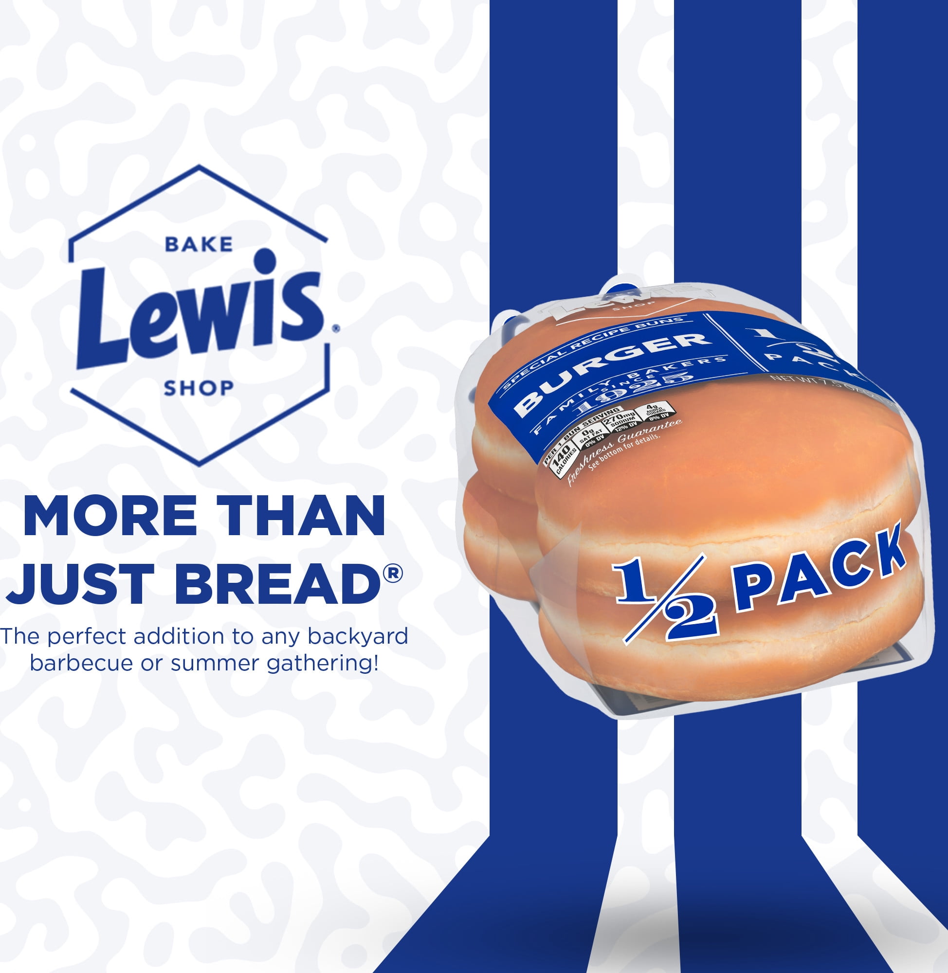 Lewis Bake Shop White Half Pack Burger Buns, 7.5 oz, 4 Count