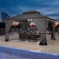 thumbnail image 3 of Gotland 12' x 14' Grey Hardtop Gazebo with Curtains and Netting, Double Roof Iron Metal Pergola for Patio, Garden, Lawn, 3 of 7