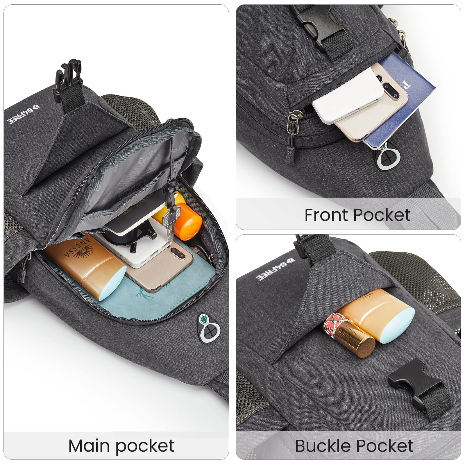 G4Free Canvas Sling Bag Crossbody Backpack with USB Charging Port & RFID Blocking, Hiking Daypack Chest Bag for Women Men