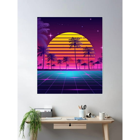 Miluva 80S Sunset Synthwave Poster Wall Art, Modern Wall Decor For Living Room Bedroom, 8x12 UNFRAMED