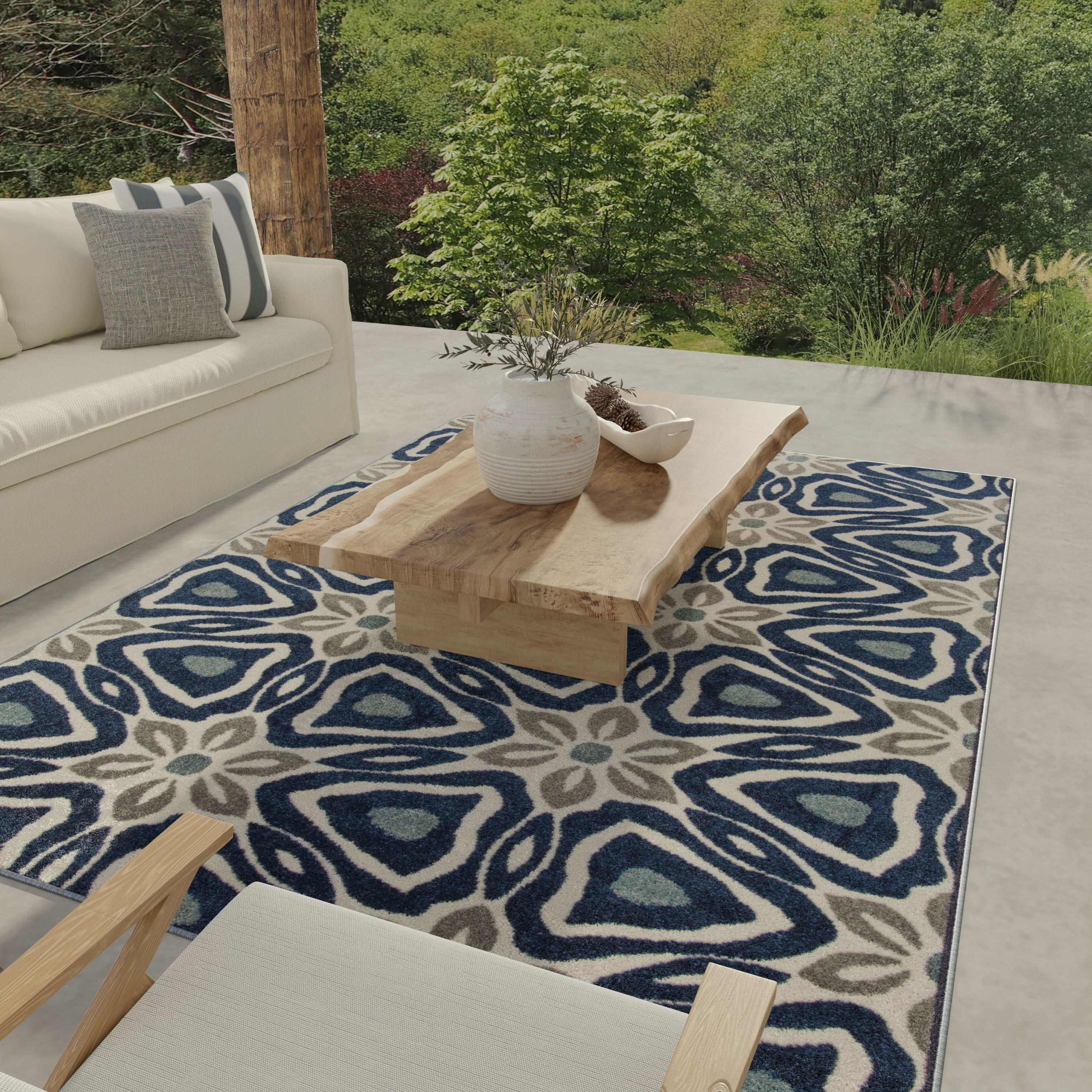 Loomaknoti Tecopa Kerin 2' x 7' Blue Geometric Outdoor Runner Rug
