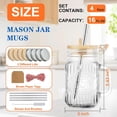 thumbnail image 2 of Mason Jar Cups with Handles, Vintage 16 oz Glass Iced Coffee Cup with Bamboo Lids and Straws, Pint Drinking Jars Mug for Smoothie, Cold Drinks, Juice, Party Beverages, Set of 4, 2 of 3