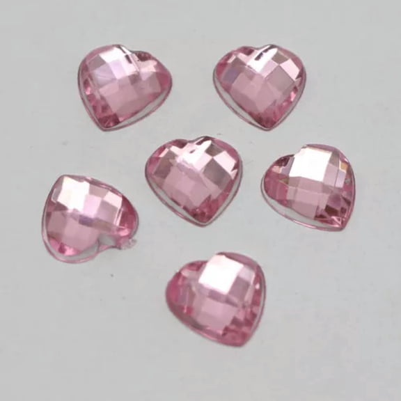 U8MO 200 Acrylic Faceted Heart Flatback Rhinestone Gems 10X10mm(3/8") Color Choice-Pink