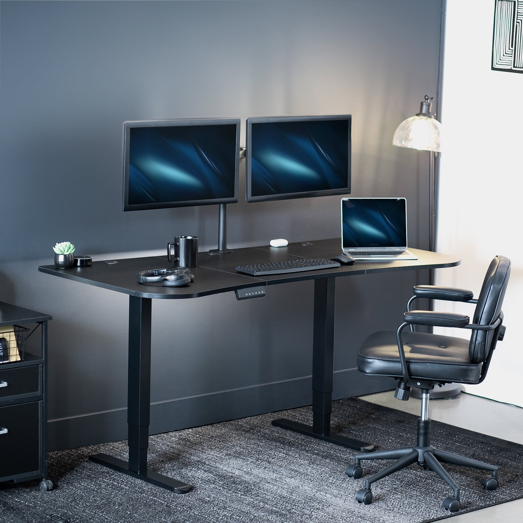 VIVO Electric 63" x 32" Stand Up Desk, Black Table Top, Black Frame