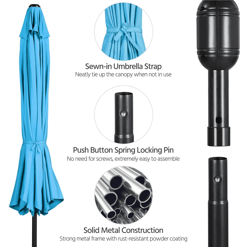 Alden Design 11 Foot Patio Umbrella with Crank and Push Button to Tilt, Sky Blue