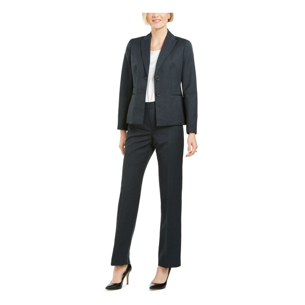 Le Suit Le Suit Womens Green Single Button Pinstripe Suit Straight 7948