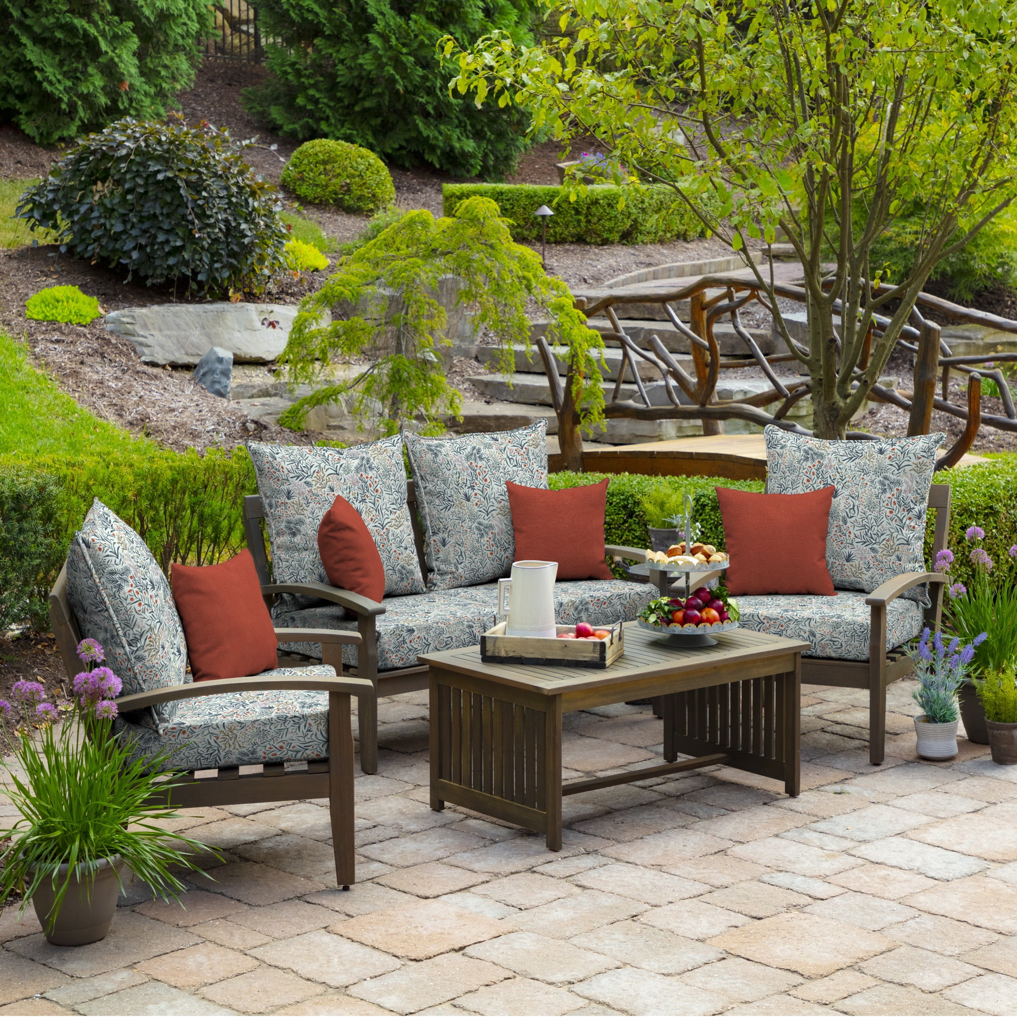 ARDEN Outdoor Foam Deep Seat Cushion Set, 24 in x 24 in, Weather-Proof, Rain-Proof, Fade Resistant Patio Cushion, Bottom and Back Cushion for Chair, Sofa, and Couch Pistachio Botanical