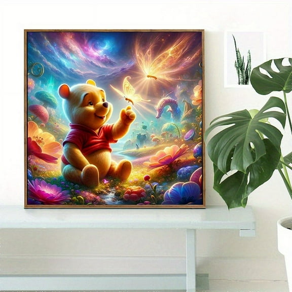 DIY Diamond Art Kit , Cute Cartoon Relaxing Animal Design, Multi-Colored Embroidery Mosaic Art, Standing Ear Donkey and Winnie the Pooh, Insect and Butterfly Accents, Perfect Room Home Decor