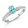 thumbnail image 2 of Gem Stone King 925 Silver and 10K Rose Gold Blue Apatite and White Lab Grown Diamond Engagement Ring for Women (0.70 Cttw, Oval 6X4MM, Gemstone Birthstone, Size 5), 2 of 4