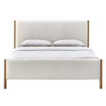 Omax Decor Liana Upholstered Platform Queen Bed in White Boucle Fabric