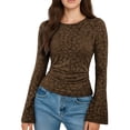 thumbnail image 2 of Fall Floral Long Sleeve Shirts Slim Base Layer Tops Going Out Tops for Women Fitted Thermal Blouse for Cold Weather | CSEONE,Brown L, 2 of 9