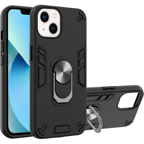 Case for iPhone 13 with Built-in 360° Rotating Ring Kickstand Cover, Military-Grade Drop Protection Phone Case, Back Case for iPhone 13 (6.1 inch), Black