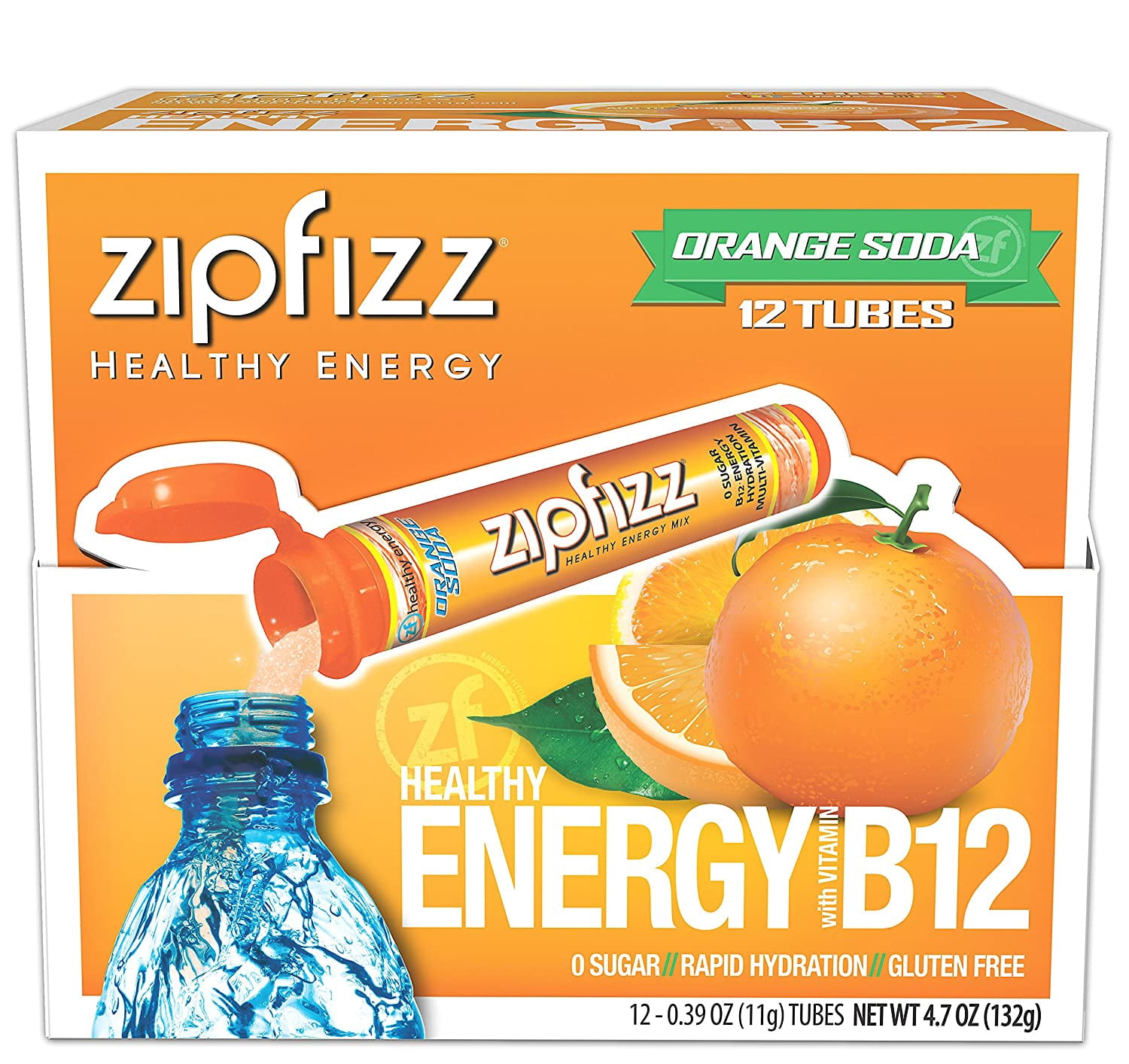Zipfizz Energy Drink Mix, Electrolyte Hydration Powder with B12 and Multi Vitamin, Orange Soda (12 Pack)