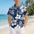 thumbnail image 2 of KPOPLK Boys Kids Shirt Short Sleeve Button Down T-Shirts Hawaiian Tropical Summer Beach Tee Camp Collar Tops with Pocket Size 7-8 Years,Navy, 2 of 6