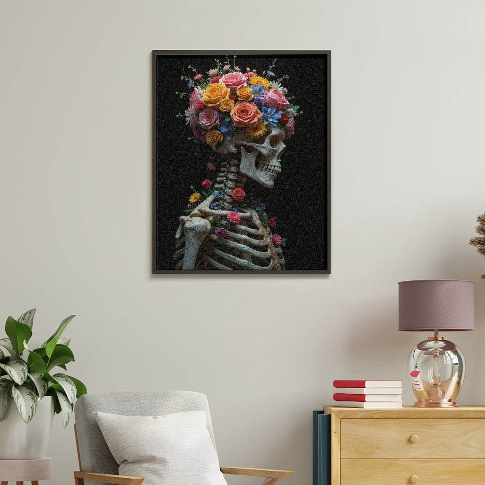 Paint By Numbers Kit for Adults Beginner - DIY Skeleton Flower Crown Art Flowers Canvas Painting Kits for Adults, Frameless Paint By Number for Adults for Home Wall Decor 16x20 Inch