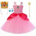thumbnail image 4 of Disfraz de princesa reina melocotón para niñas, vestido de tul con tutú para fiesta de cumpleaños, vestido de baile para niños, ropa de cosplay para carnaval y Halloween, 4 of 5