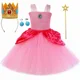 thumbnail image 4 of Disfraz de princesa reina melocotón para niñas, vestido de tul con tutú para fiesta de cumpleaños, vestido de baile para niños, ropa de cosplay para carnaval y Halloween, 4 of 5