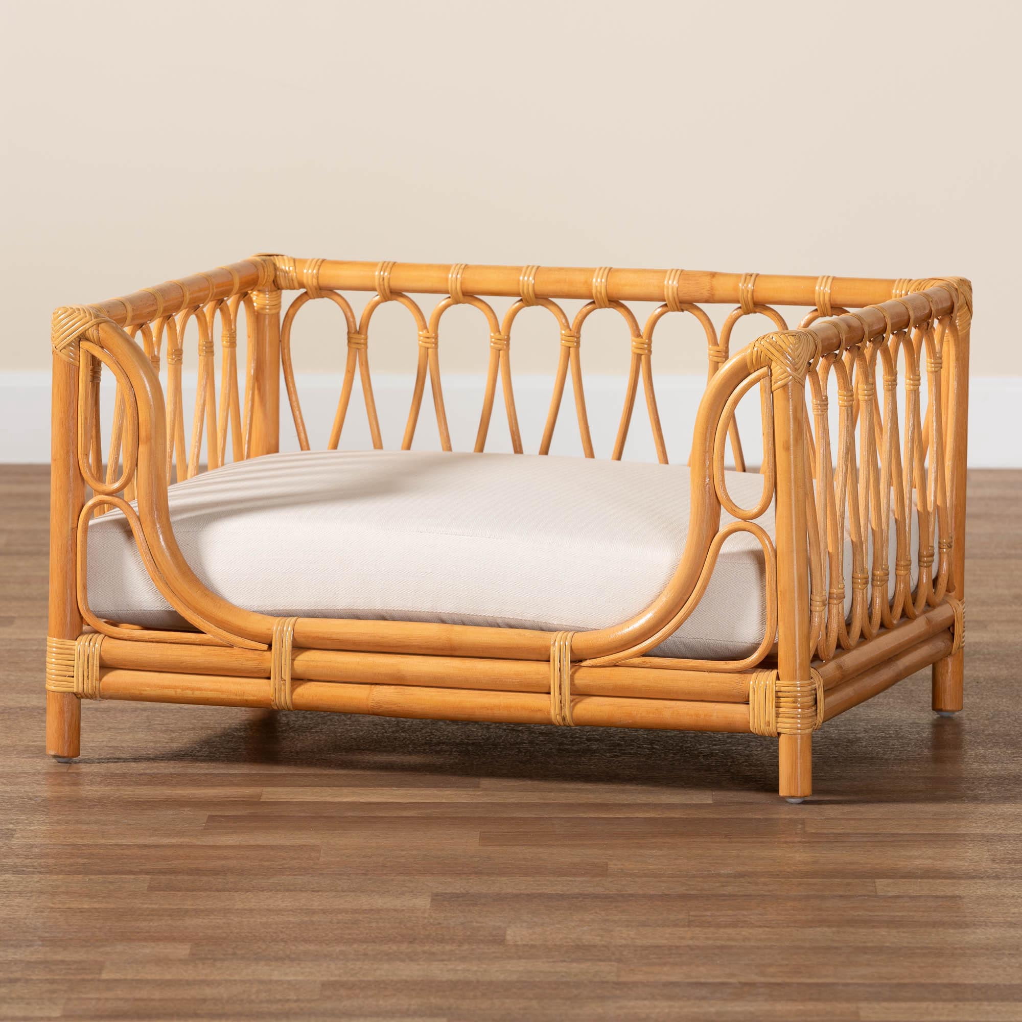 bali & pari Kierra Boho Pet Bed, Natural Rattan, Honey