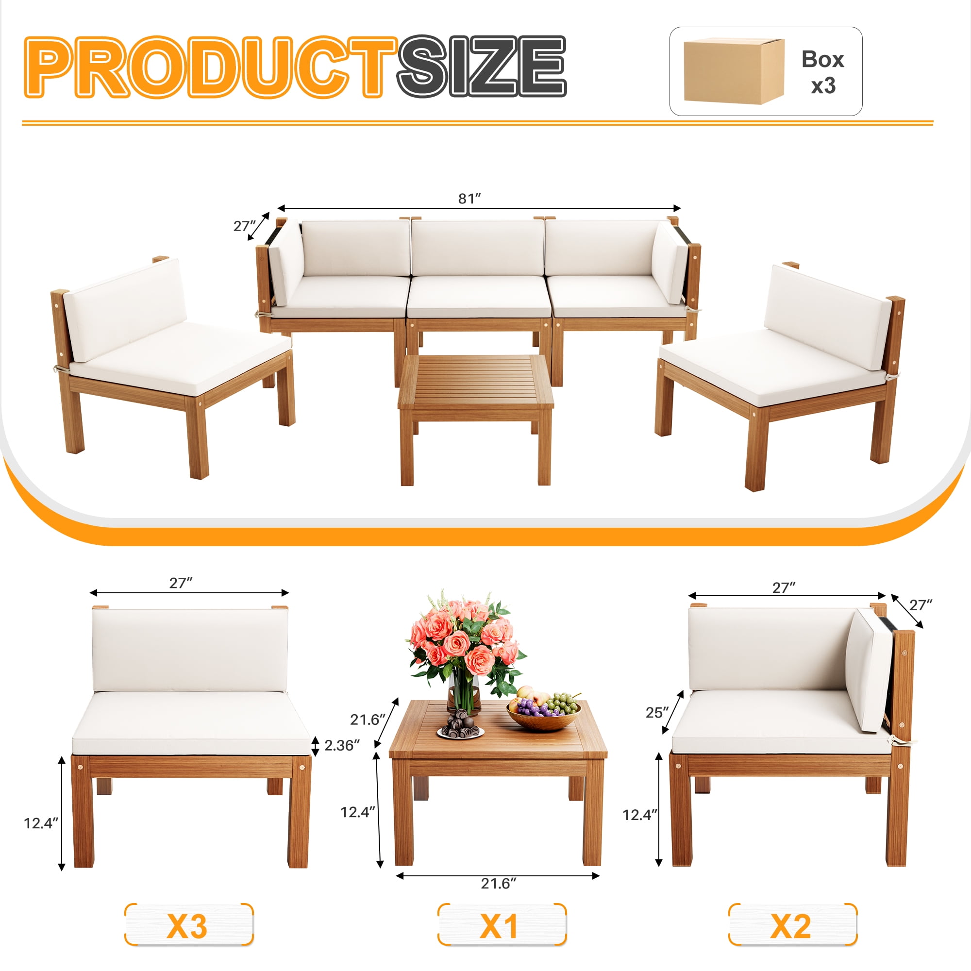 Homall 5-Seat Pieces Patio Conversation Set Acacia Wood Outdoor Furniture Set, White