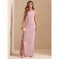 thumbnail image 5 of Dusty Pink One Shoulder Ruched Wrap Maxi Dress With Asymmetrical Ruffle Hem And Draped Detail, 5 of 7