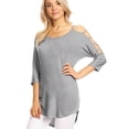thumbnail image 5 of Made by Johnny Women's 3/4 Sleeve Hollowed Out Shoulder Top XXXL HEATHER_GREY, 5 of 6