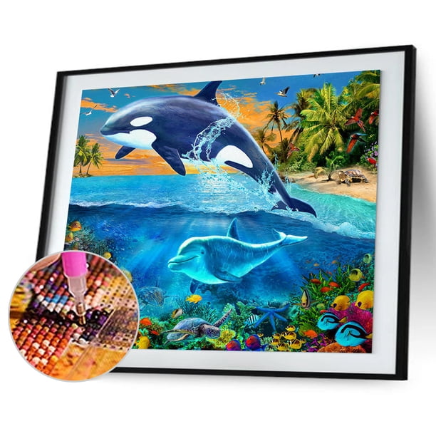 Cuadros Decorativos 5D bricolaje diamante pintura delfín cruz puntada bordado pedrería mosaico Tmvgtek embutido en tela