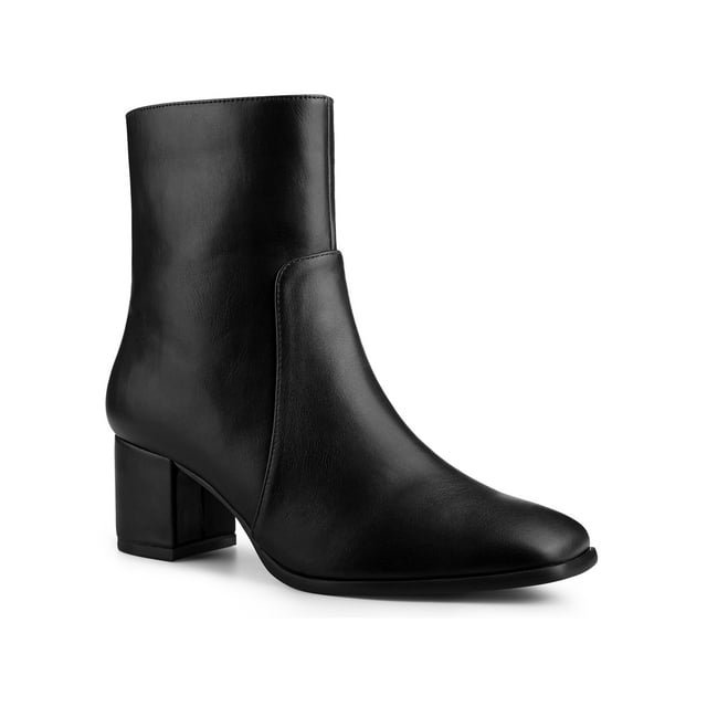 Unique Bargains Women's Square Toe Side Zip Block Heel Ankle Boots Black (Size 5.5)